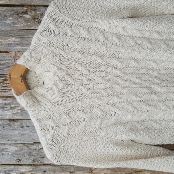 CREAMY Soft Designer RALPH LAUREN CABLE KNIT SWEATER ALPACA WOOL BLEND M - Picture 2 of 8